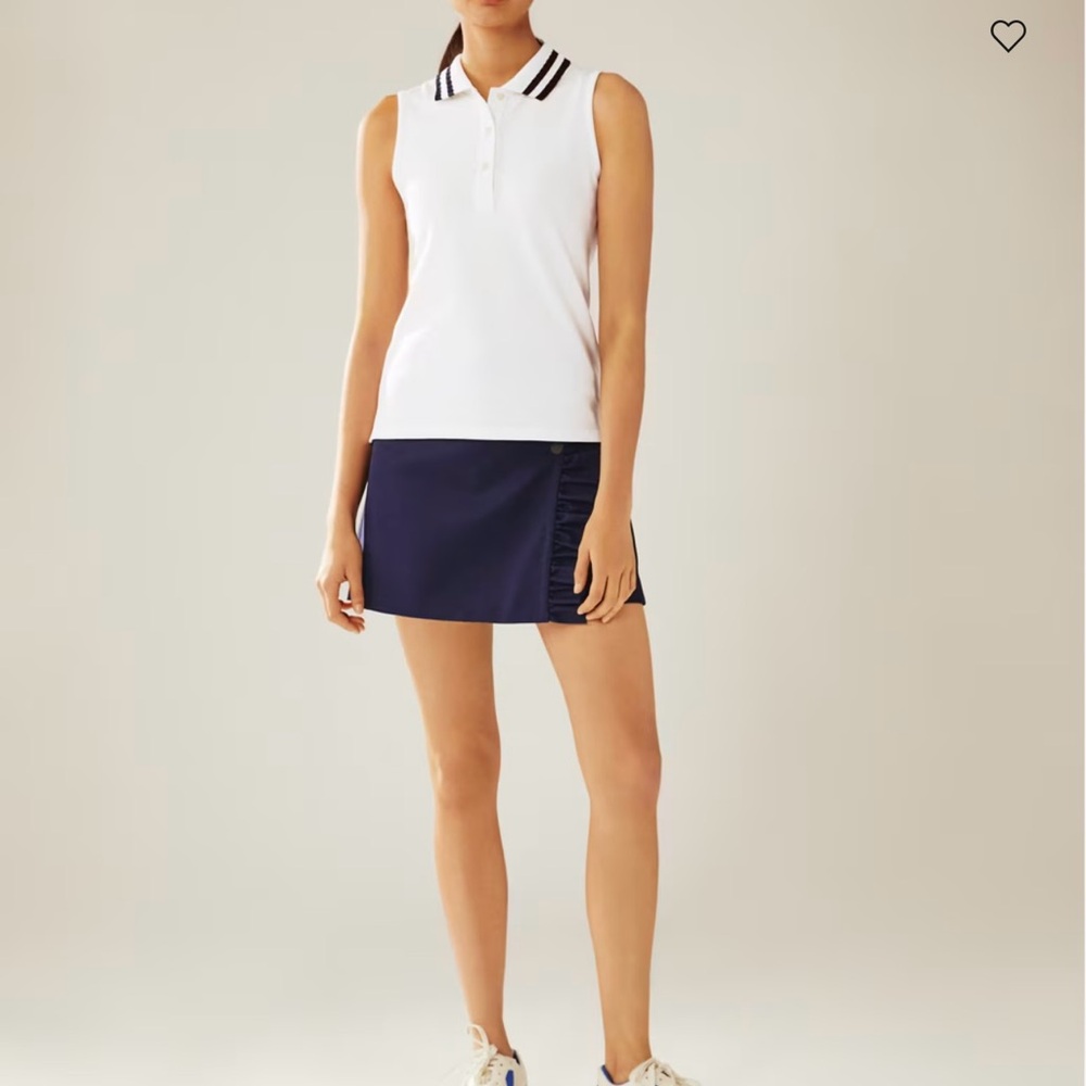 Tori Burch Performance Pique Pleated-Collar Sleeveless Polo Size M